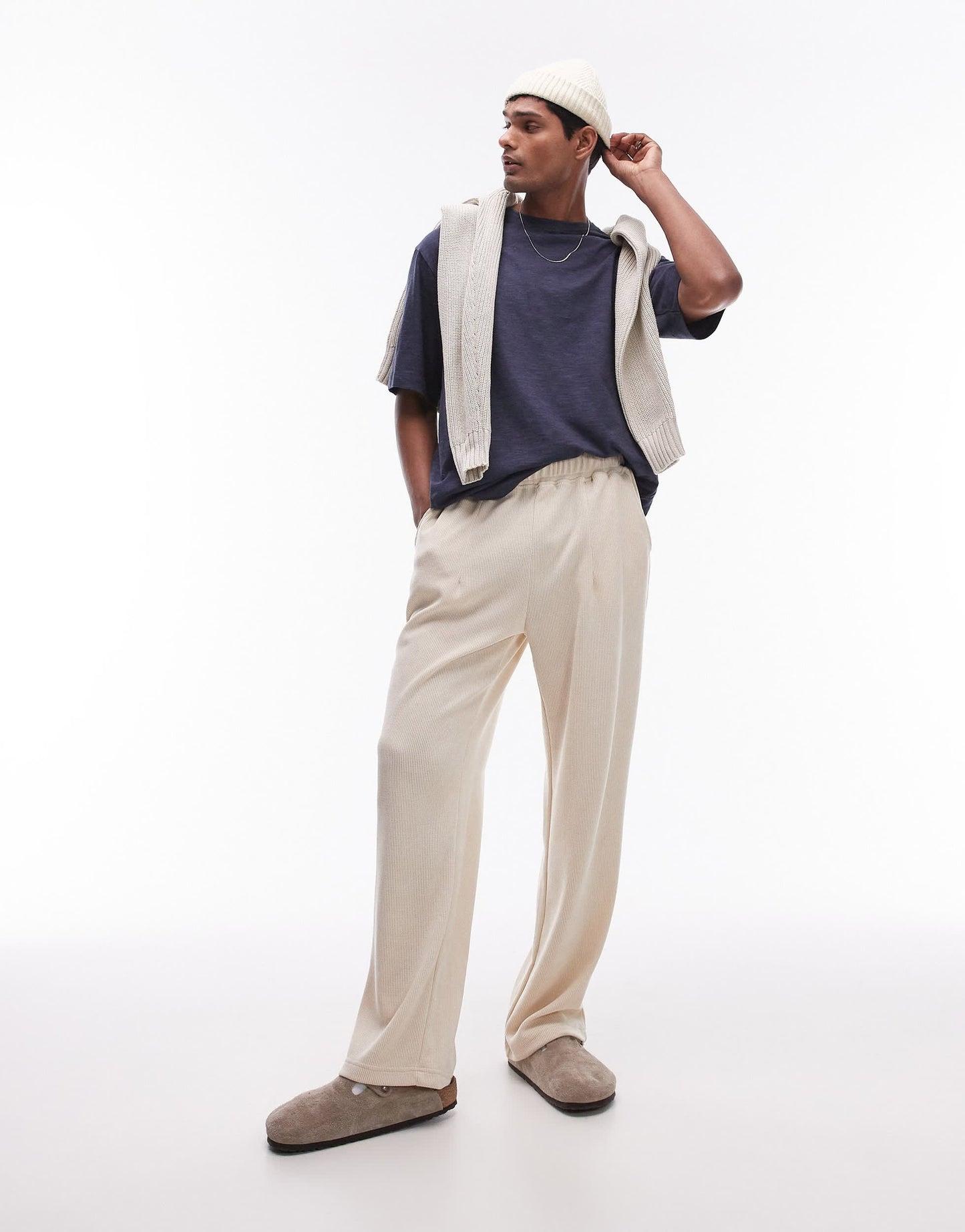 Topman oversized fit linen mix t-shirt in navy