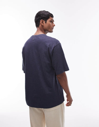 Topman oversized fit linen mix t-shirt in navy