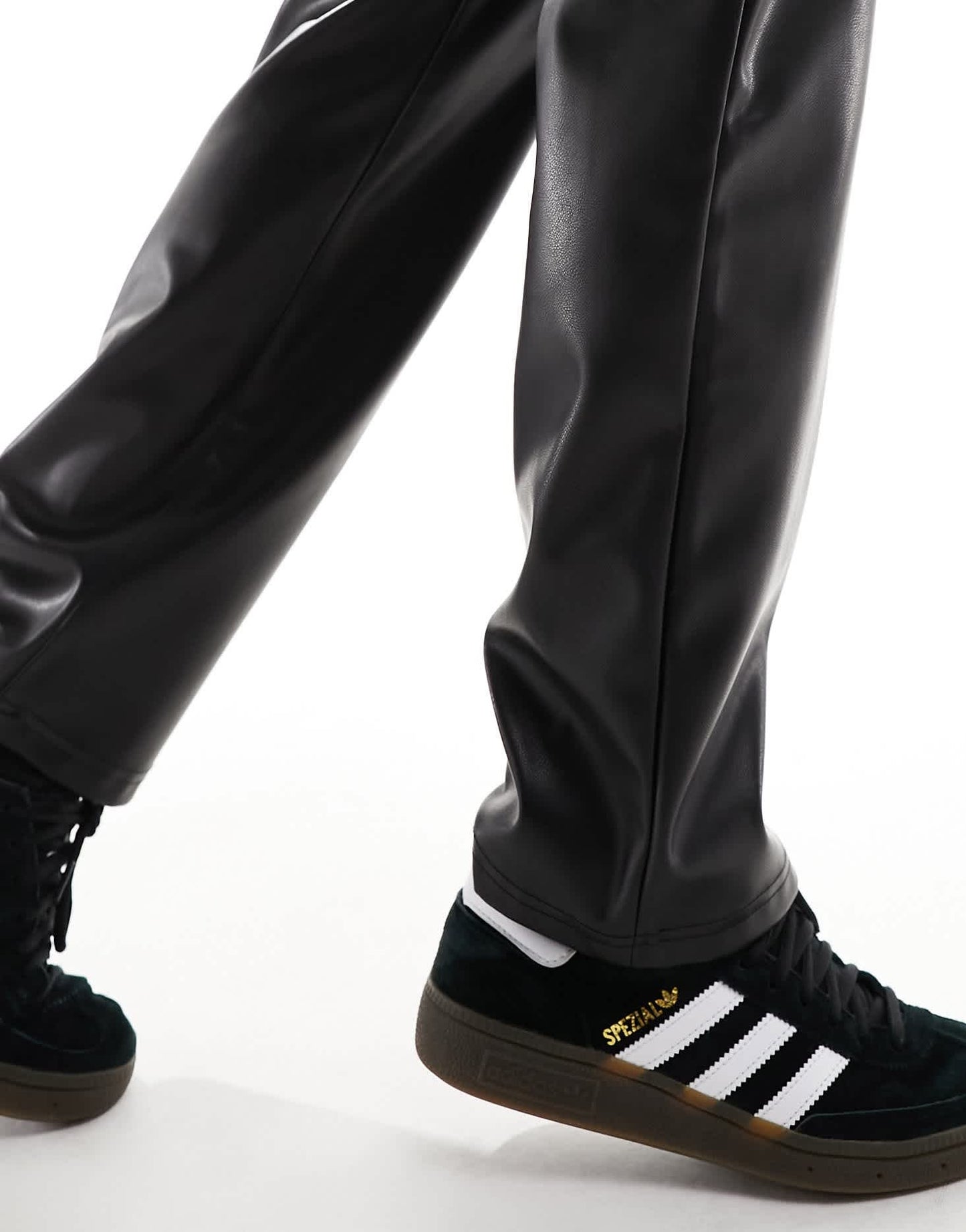 ASOS DESIGN faux leather straight leg trouser in black