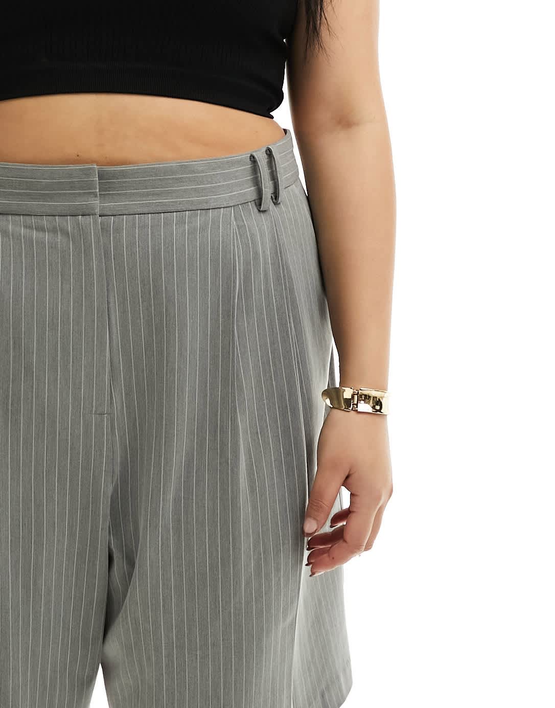 ASOS DESIGN Curve tailored longline short in grey stripe