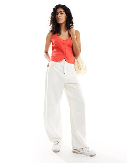 ASOS DESIGN scoop neck waistcoat with linen in red