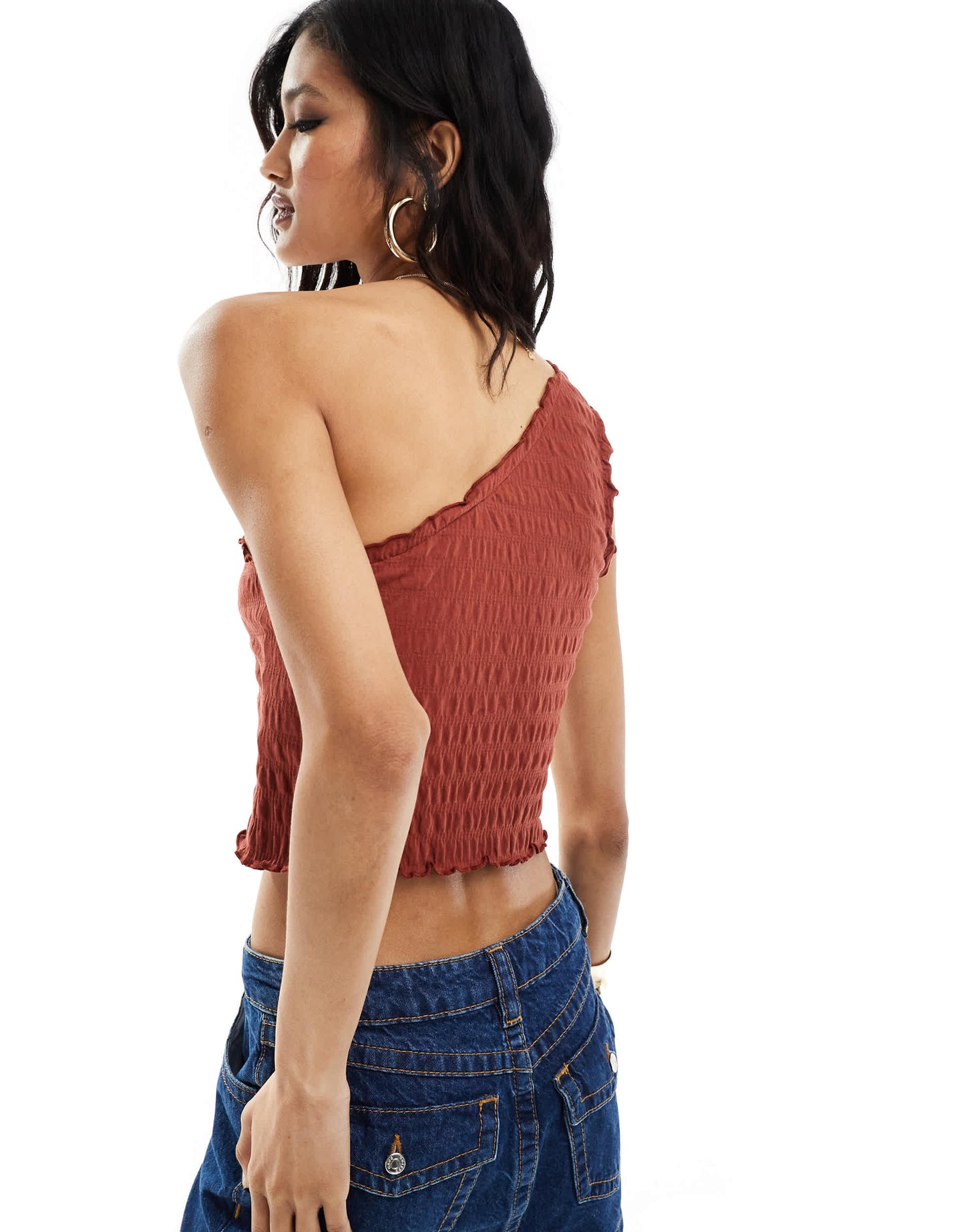 ASOS DESIGN textured one shoulder top in rust