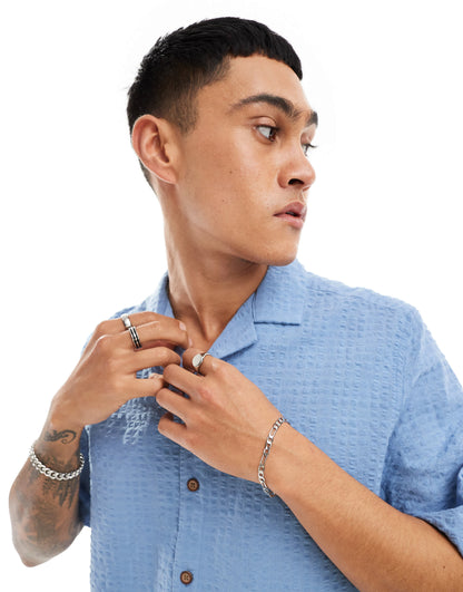 ASOS DESIGN co-ord 90s oversized short sleeve shirt in seersucker texture in dusty blue