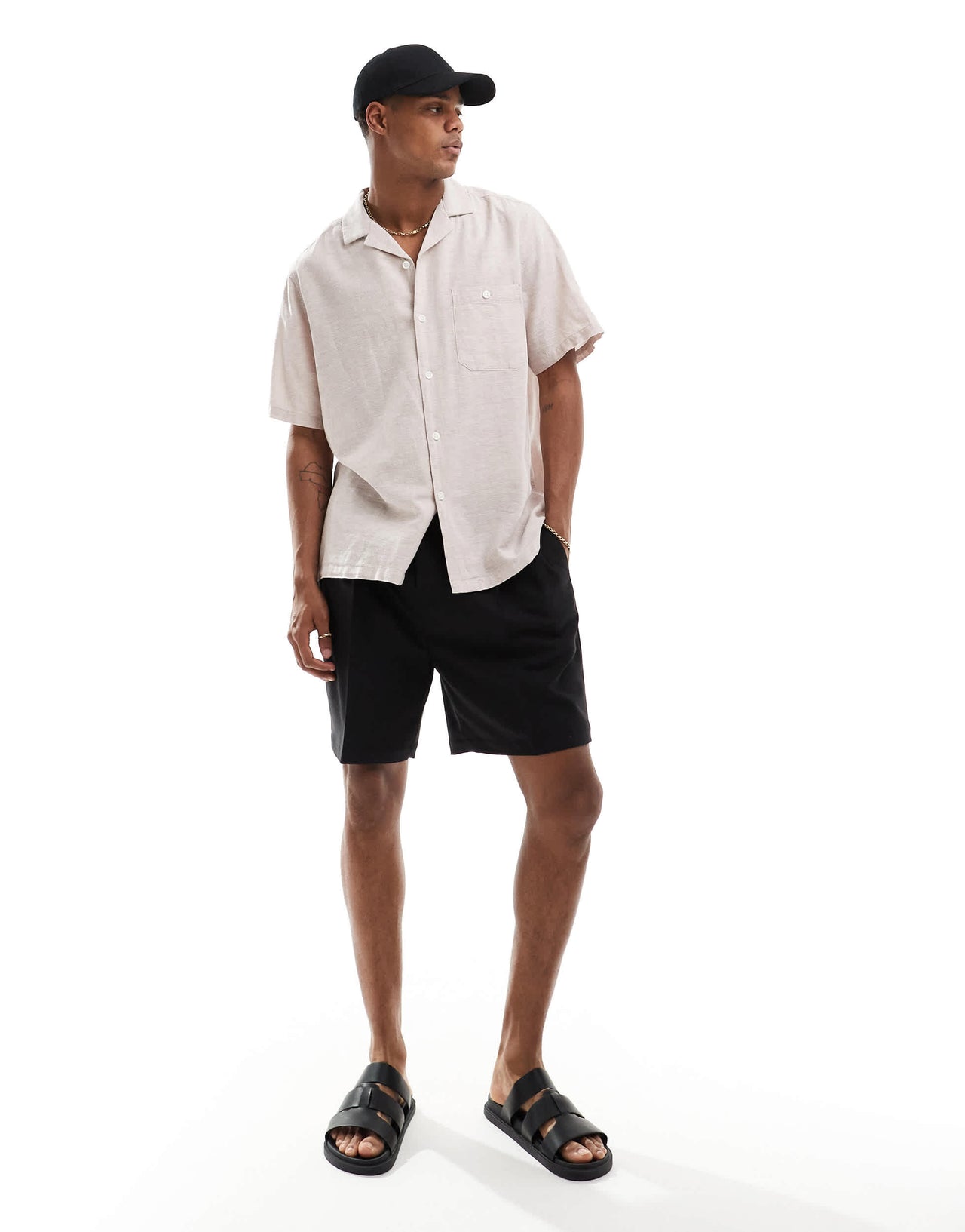 ASOS DESIGN relaxed linen blend shirt with revere collar in light pink