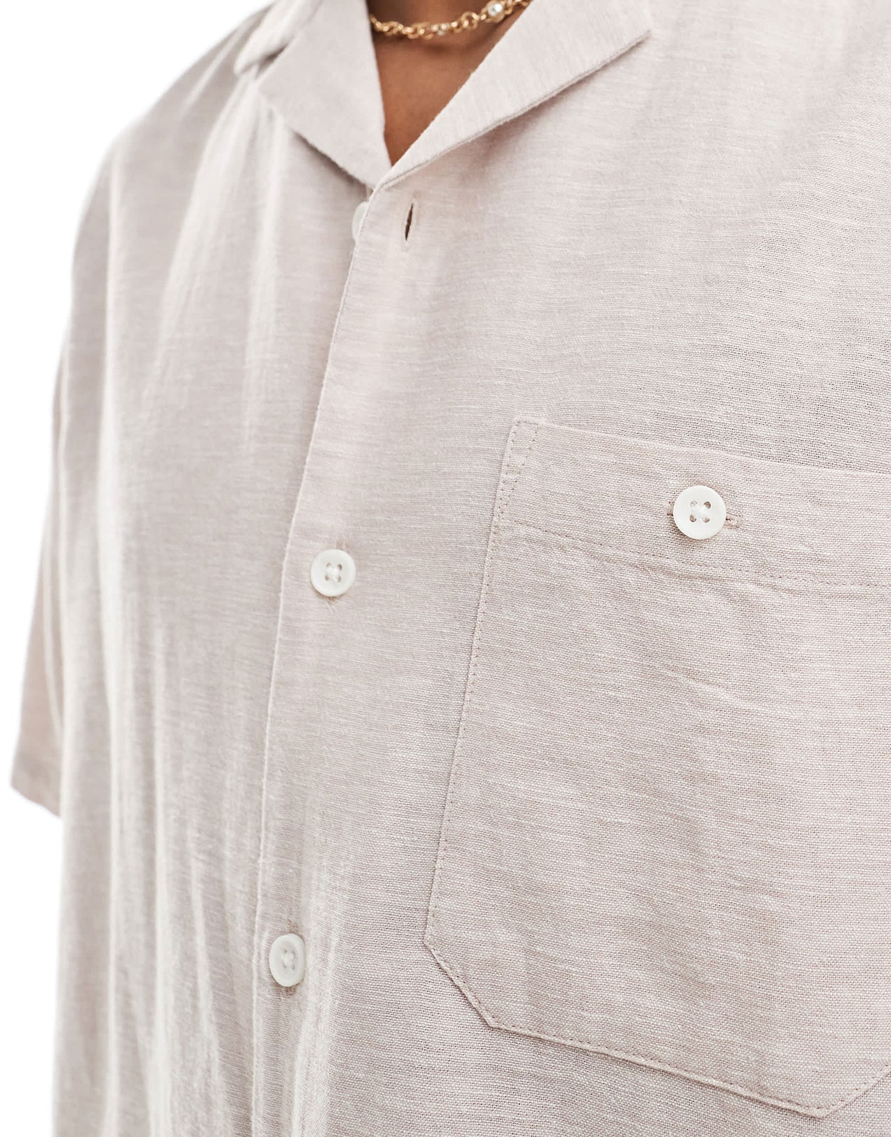 ASOS DESIGN relaxed linen blend shirt with revere collar in light pink
