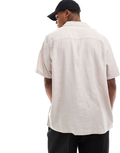 ASOS DESIGN relaxed linen blend shirt with revere collar in light pink