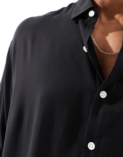 ASOS DESIGN oversized viscose shirt in black