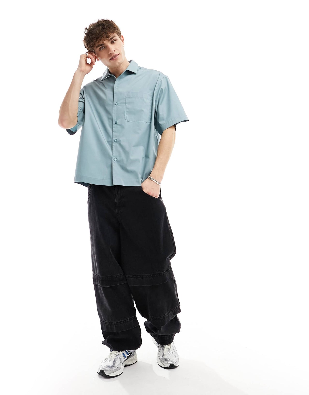 ASOS DESIGN oversized poplin shirt in light teal