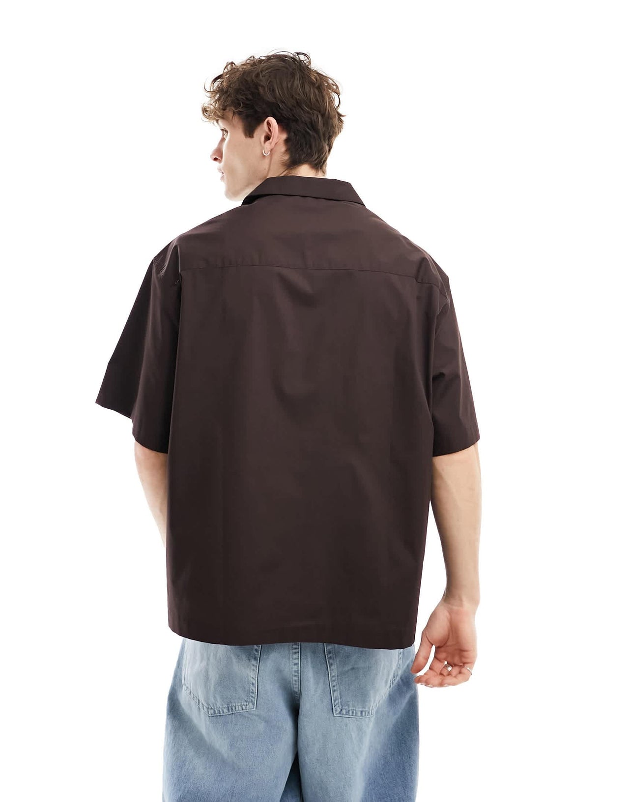 ASOS DESIGN short sleeve oversized poplin shirt in dark brown