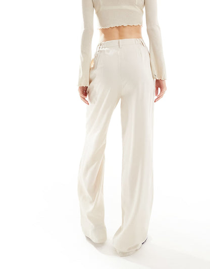 ASOS DESIGN Tall wide leg dad trousers in washed ecru