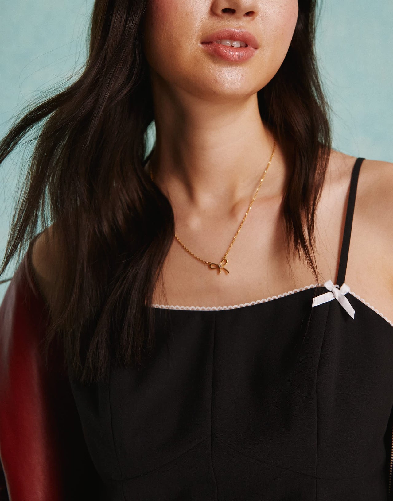 Miss Selfridge fitted bow detail corset top in black