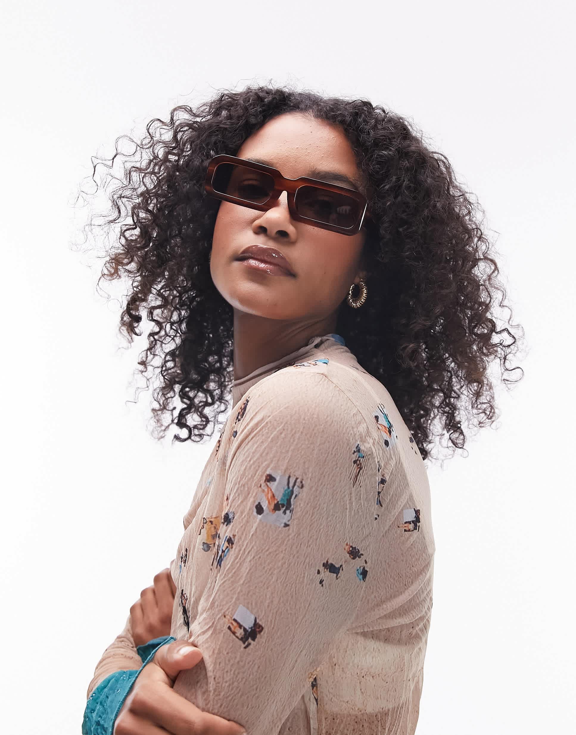 Topshop Dahlia rectangular sunglasses in brown