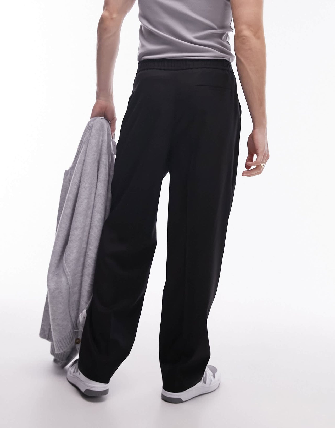 Topman elasticated waist wide leg trouser in black
