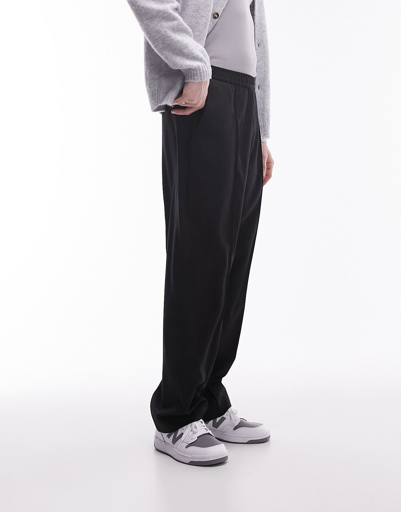 Topman elasticated waist wide leg trouser in black