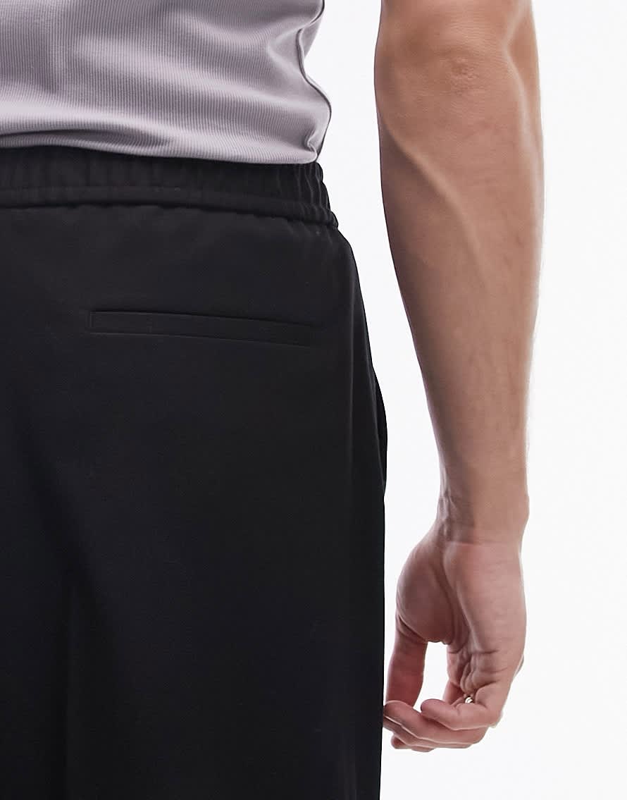 Topman elasticated waist wide leg trouser in black