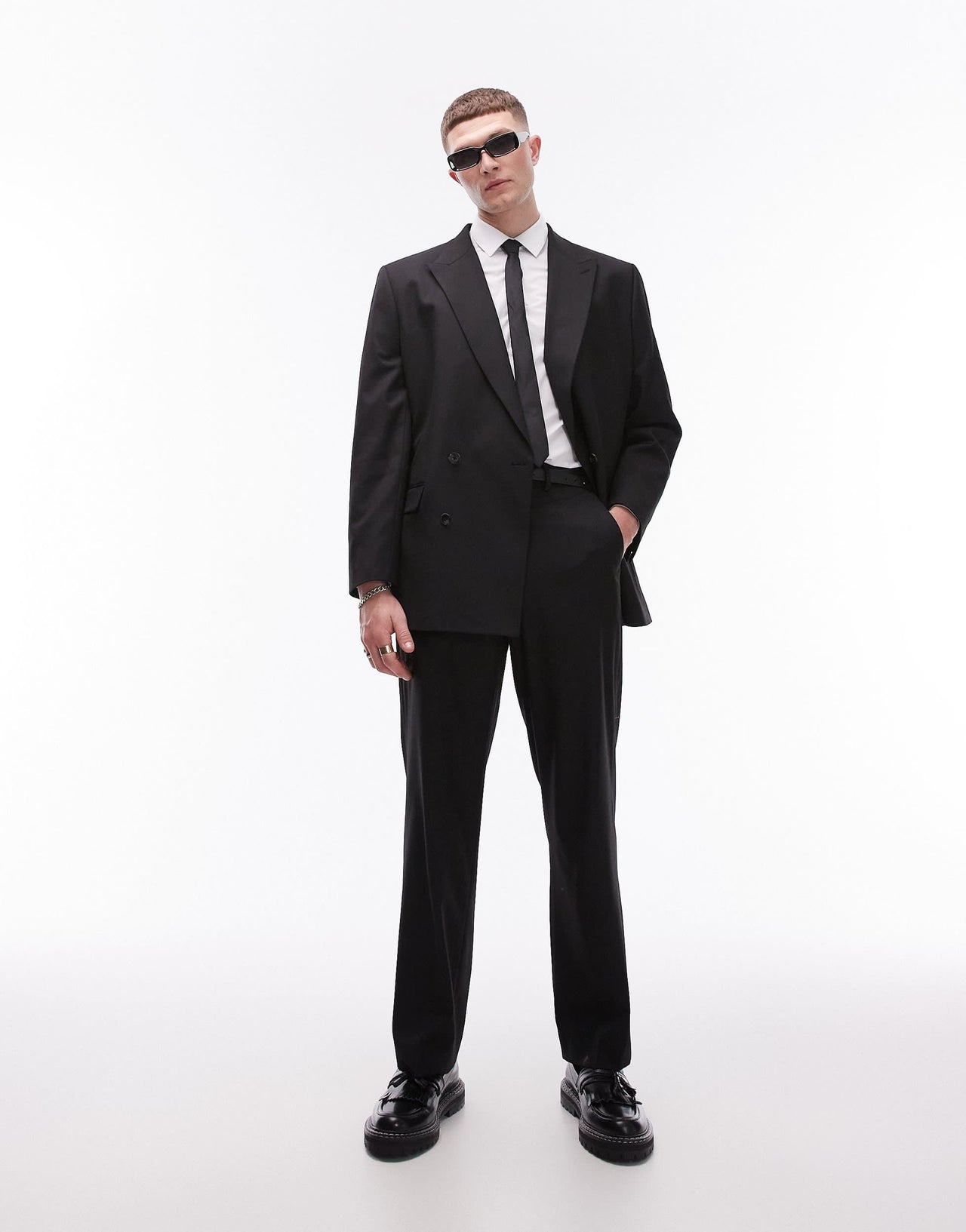 Topman oversized wool suit jacket in black