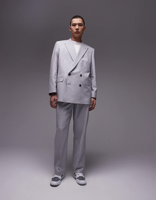 Topman herringbone wide leg trouser in grey