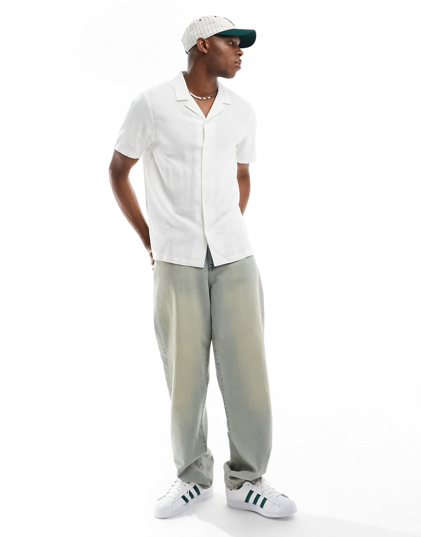 New Look short sleeve linen blend shirt in white