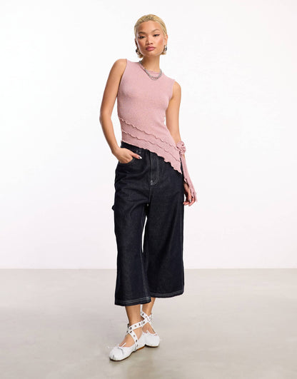 COLLUSION fine knit  knitted vest with corsage trim in rose pink