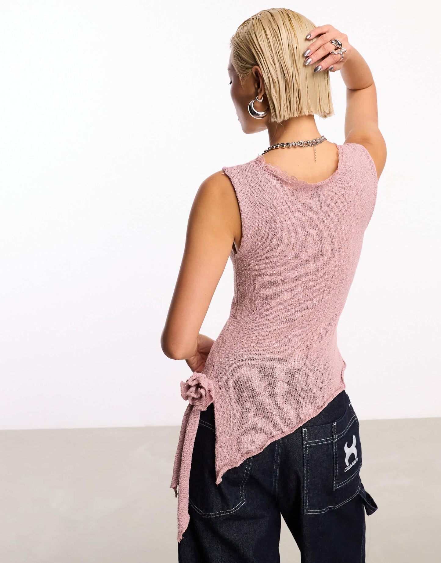 COLLUSION fine knit  knitted vest with corsage trim in rose pink