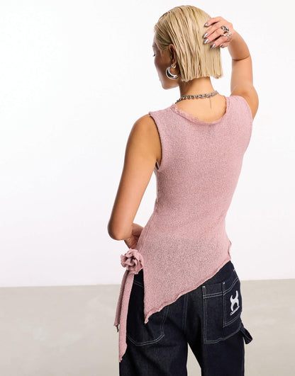 COLLUSION fine knit  knitted vest with corsage trim in rose pink