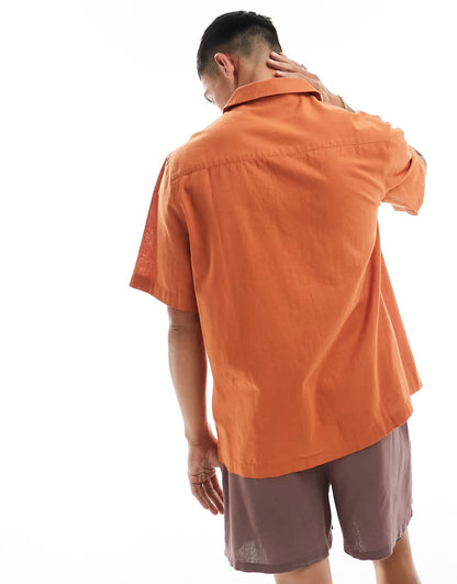 ASOS DESIGN relaxed revere shirt with floral applique in orange