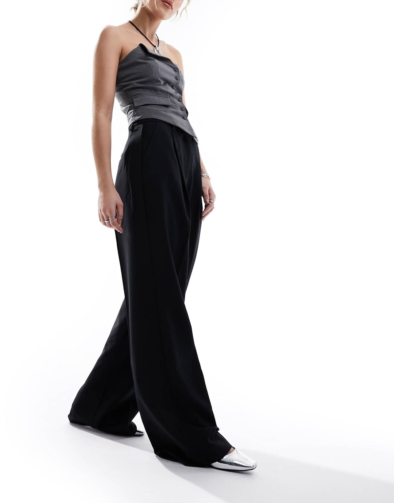 JJXX wide leg tailored trouser in black