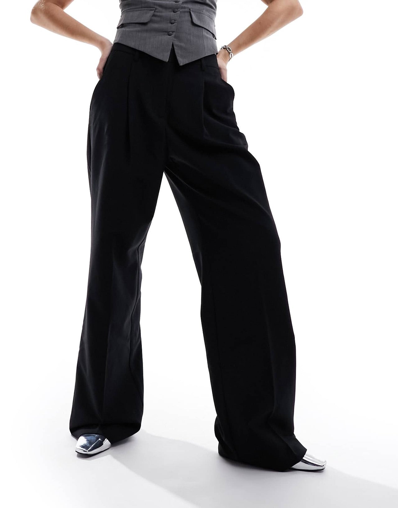 JJXX wide leg tailored trouser in black
