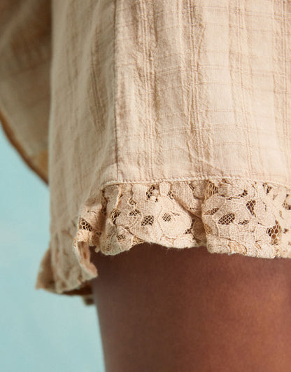 Miss Selfridge textured lace mix frill hem short in cream co ord