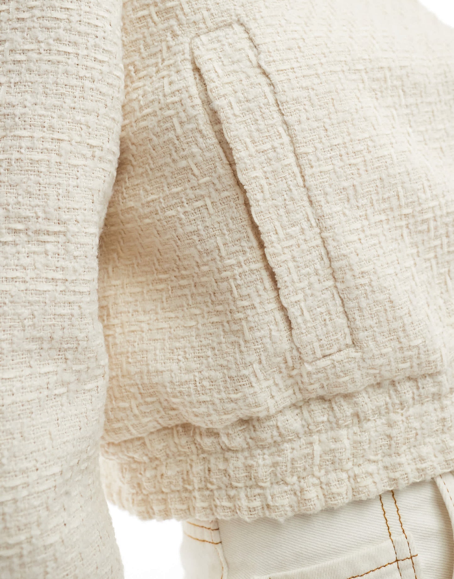 ASOS DESIGN boucle strong shoulder bomber jacket in ecru