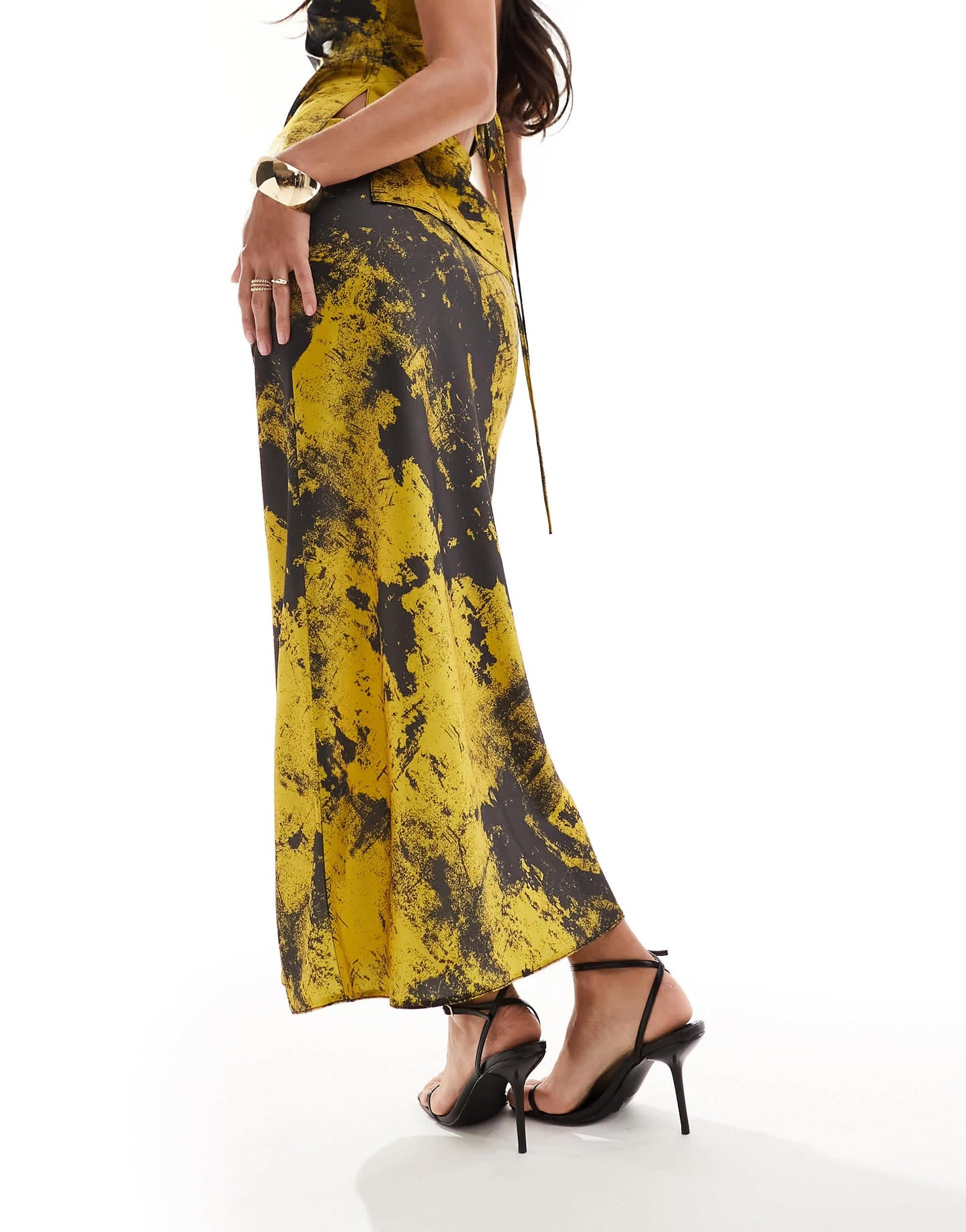 ASOS DESIGN satin maxi skirt co-ord in splash print