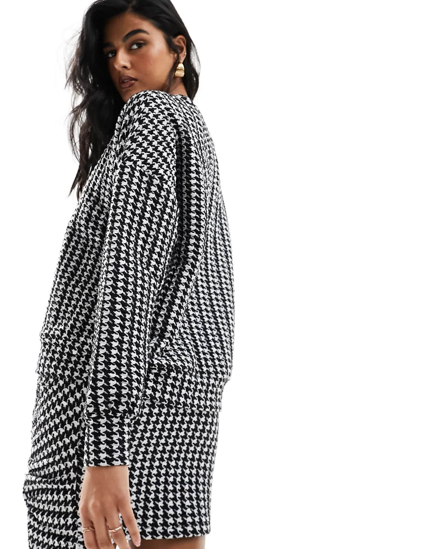 Vero Moda jersey oversized sweat top co-ord in mono houndstooth