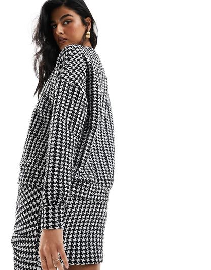 Vero Moda jersey oversized sweat top co-ord in mono houndstooth