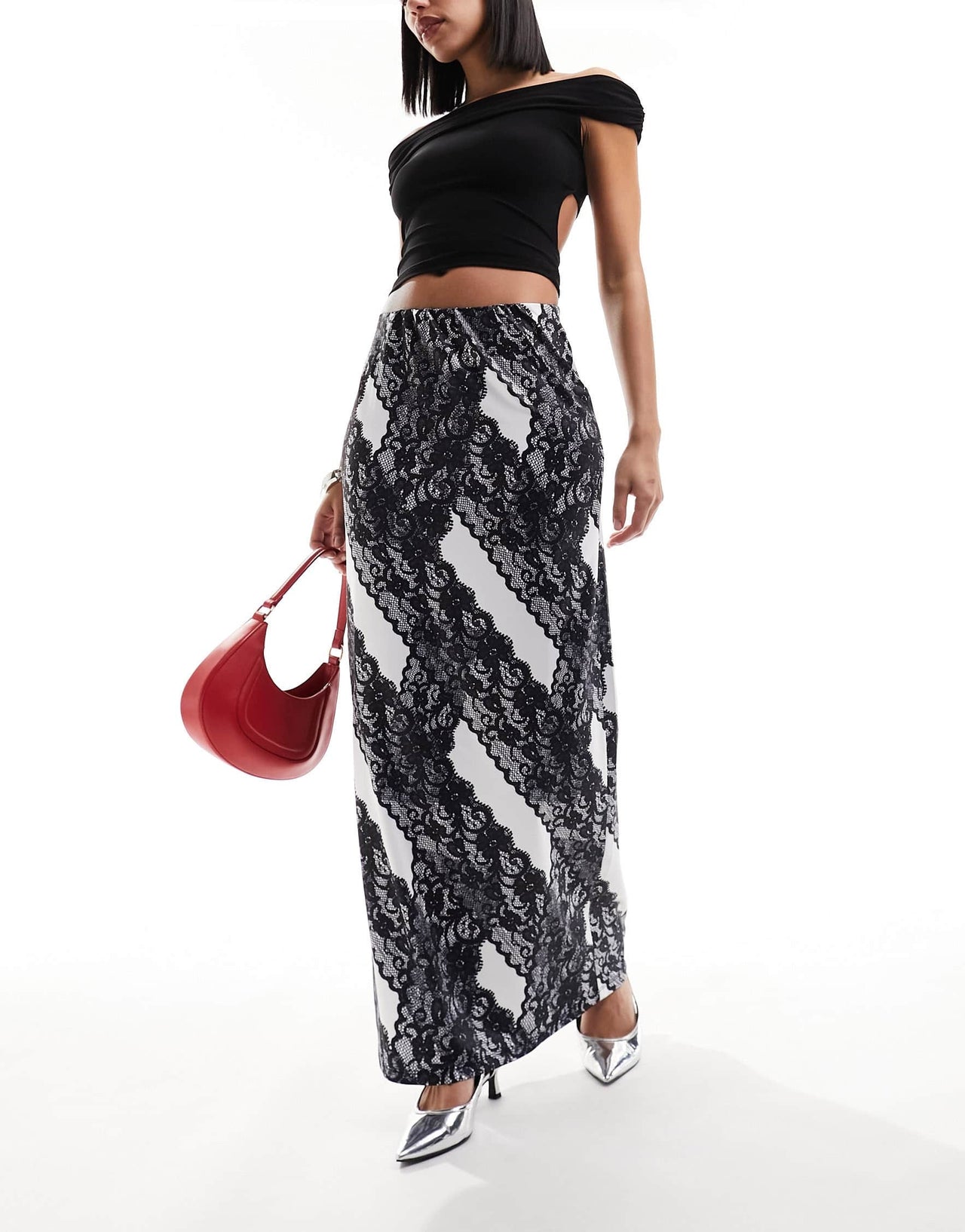 Vero Moda lace print jersey maxi skirt in mono