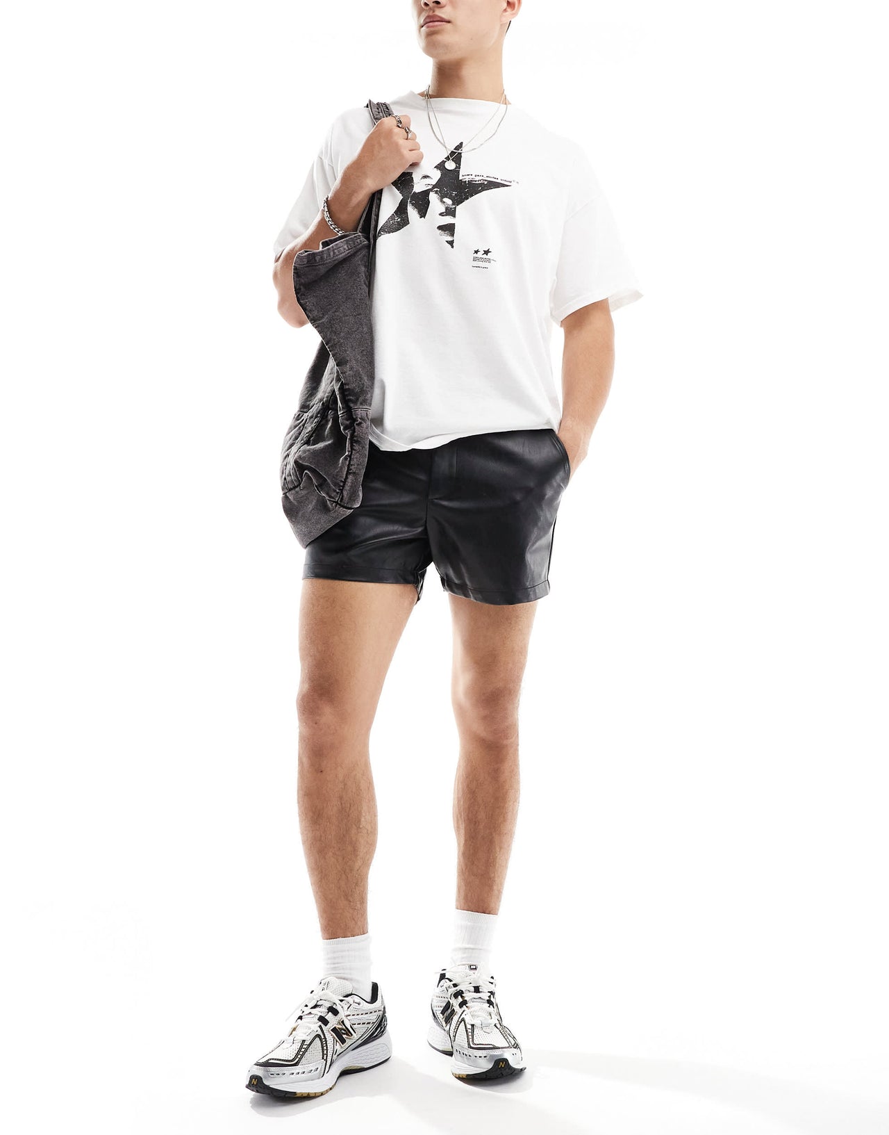 ASOS DESIGN slim leather look short in black