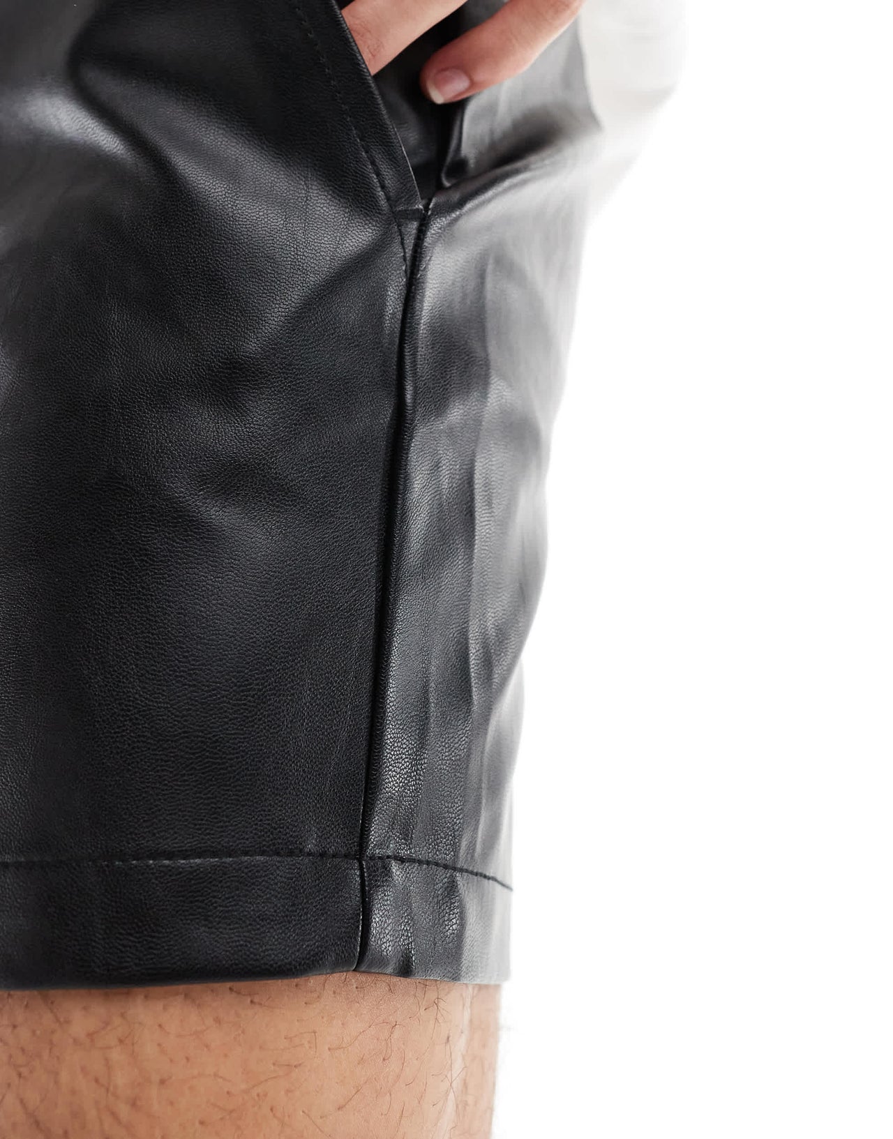 ASOS DESIGN slim leather look short in black