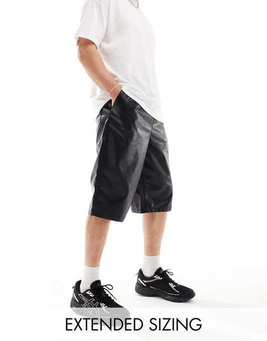ASOS DESIGN long length faux leather shorts in black