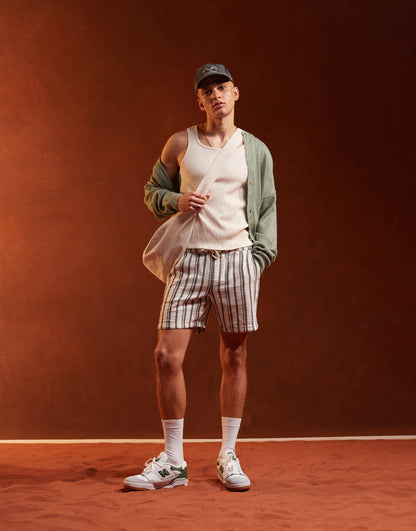 ASOS DESIGN slim short in heavy weight textured navy and white stripe