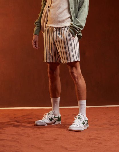 ASOS DESIGN slim short in heavy weight textured navy and white stripe