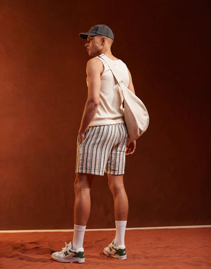 ASOS DESIGN slim short in heavy weight textured navy and white stripe