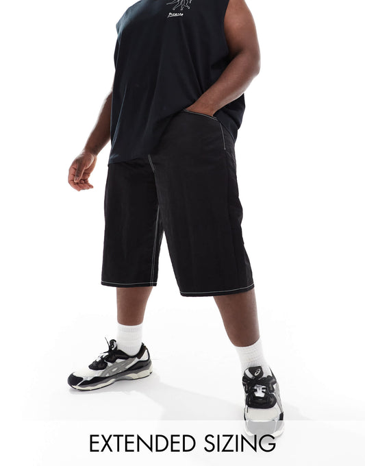 ASOS DESIGN long length shorts with contrast stitch in black