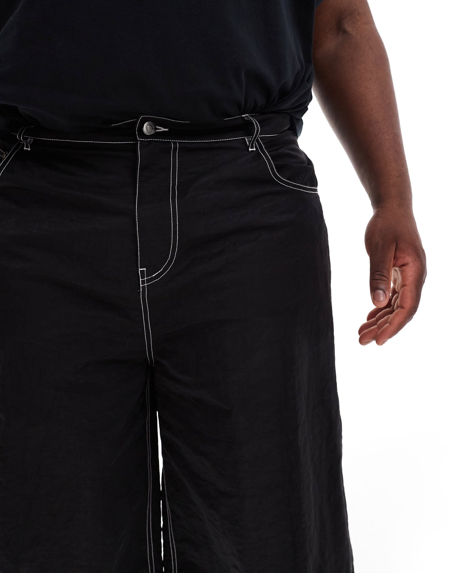 ASOS DESIGN long length shorts with contrast stitch in black