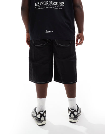 ASOS DESIGN long length shorts with contrast stitch in black