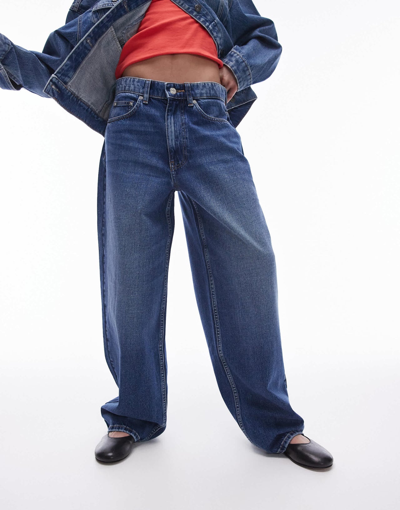 Topshop Gilmore boyfriend low slung jean in rich blue