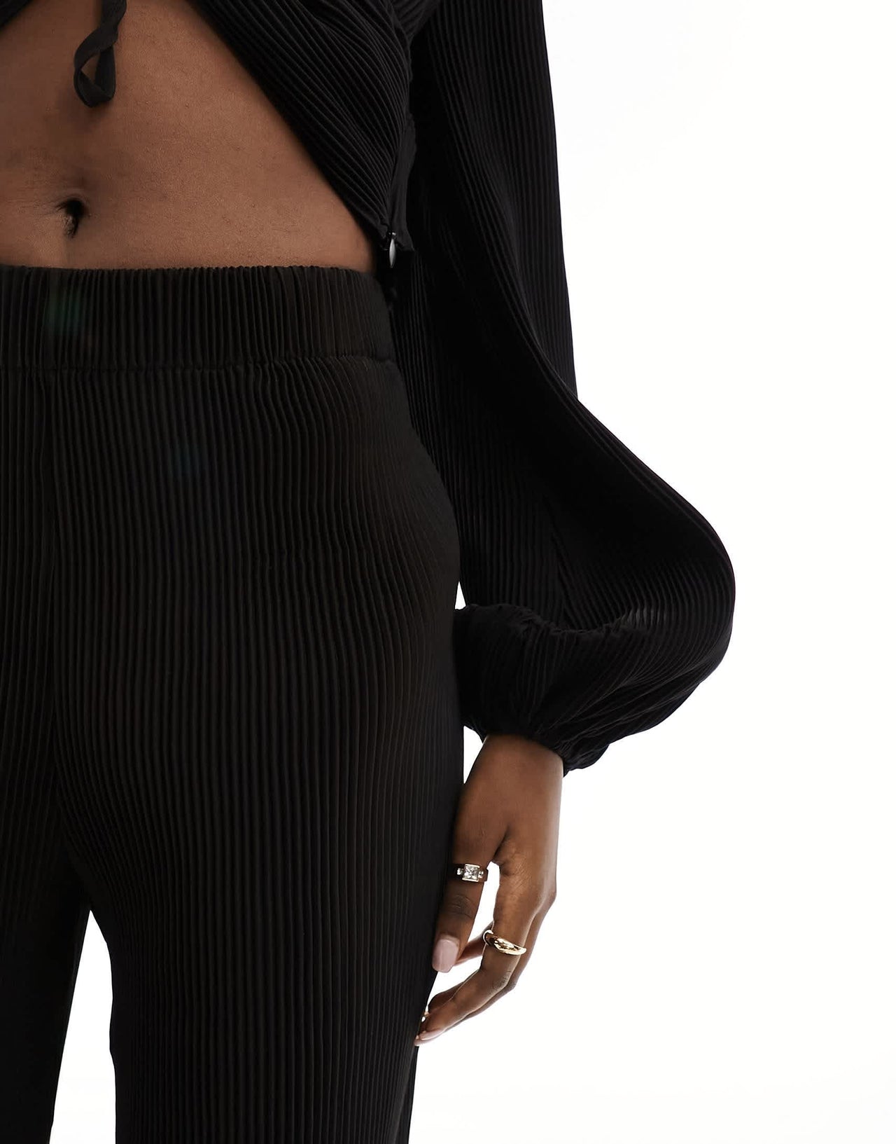 In The Style plisse wide leg trouser co-ord in black