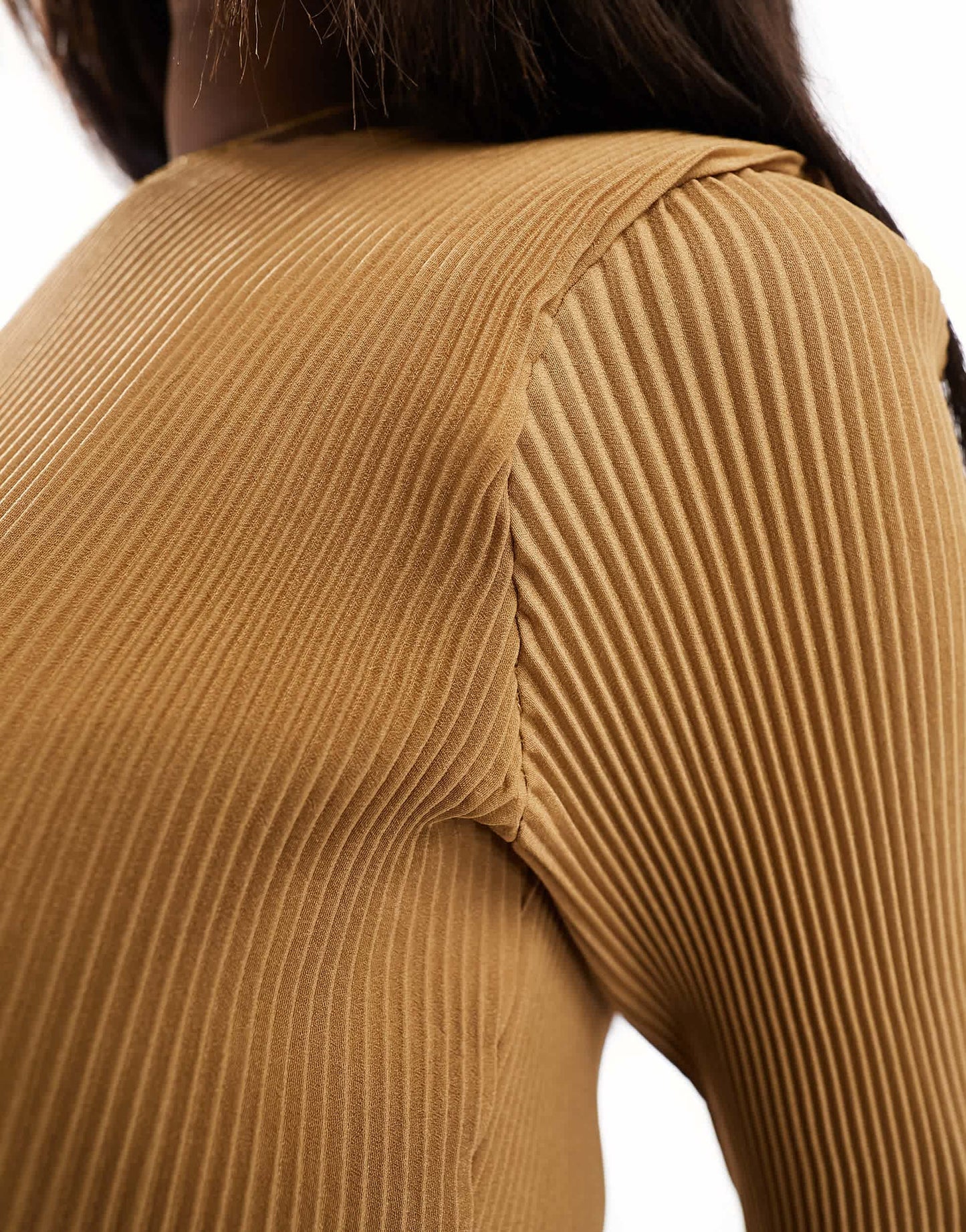 In The Style plisse crop top co-ord in coffee