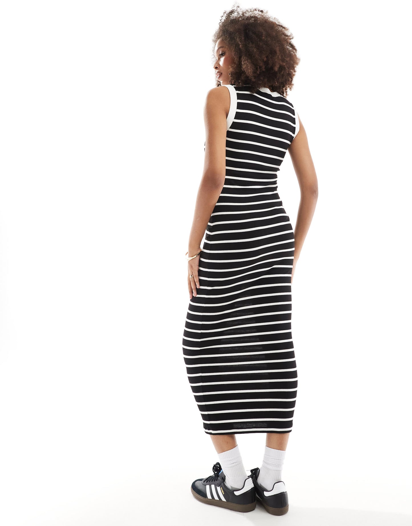 ASOS DESIGN 90s ribbed built up midi tank dress in black and white stripe