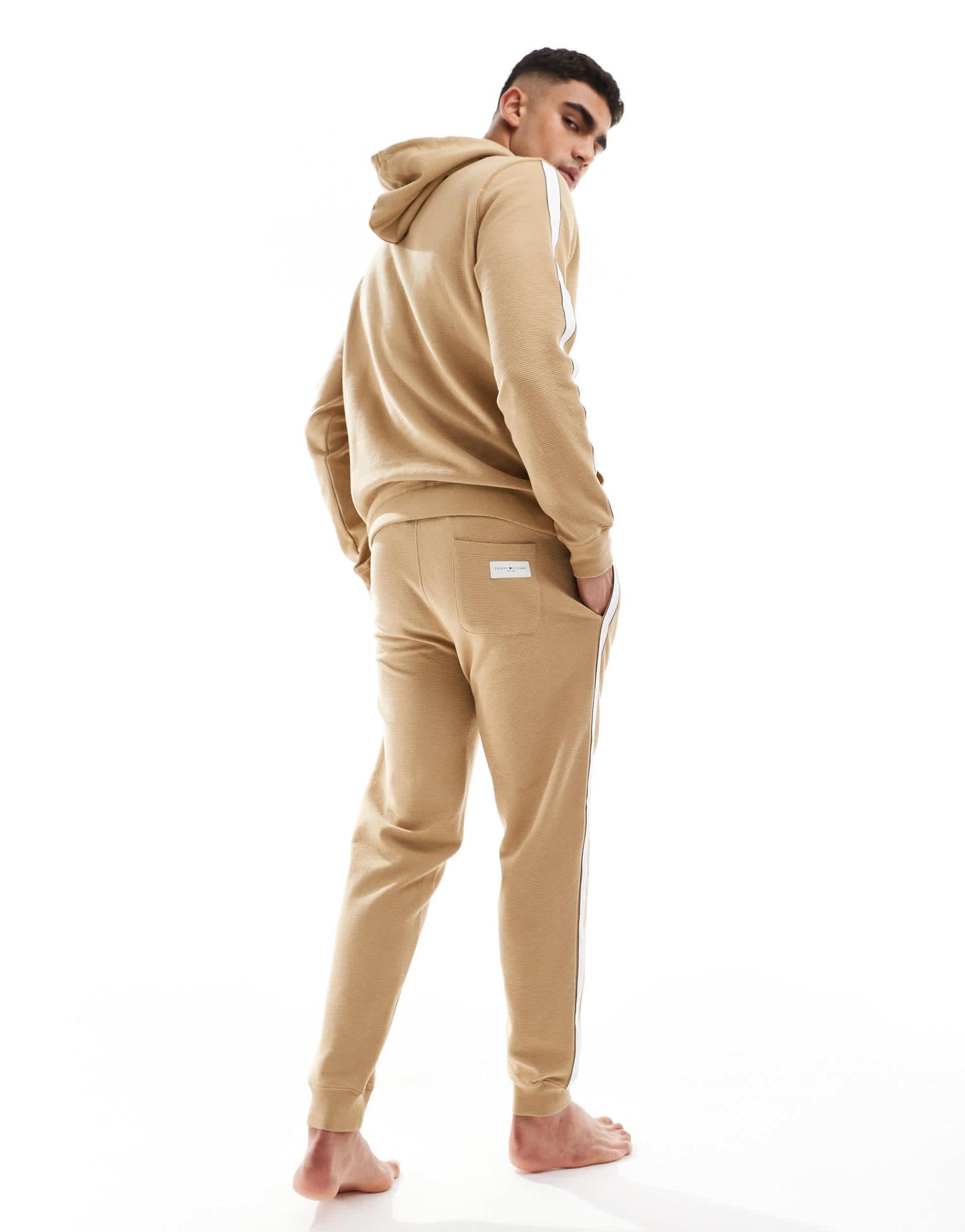 Tommy Hilfiger lounge hoodie in beige with white stripe