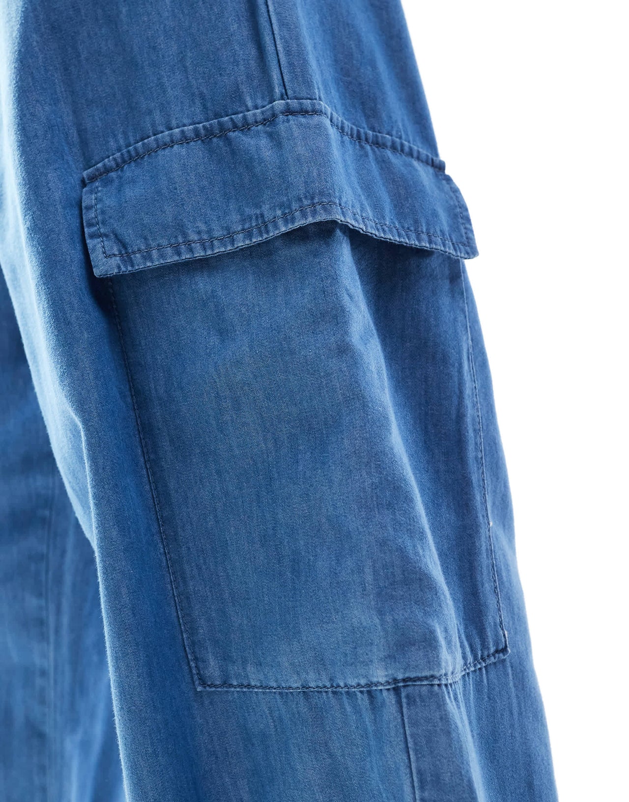 ONLY Marla wide leg denim cargo trousers in mid blue