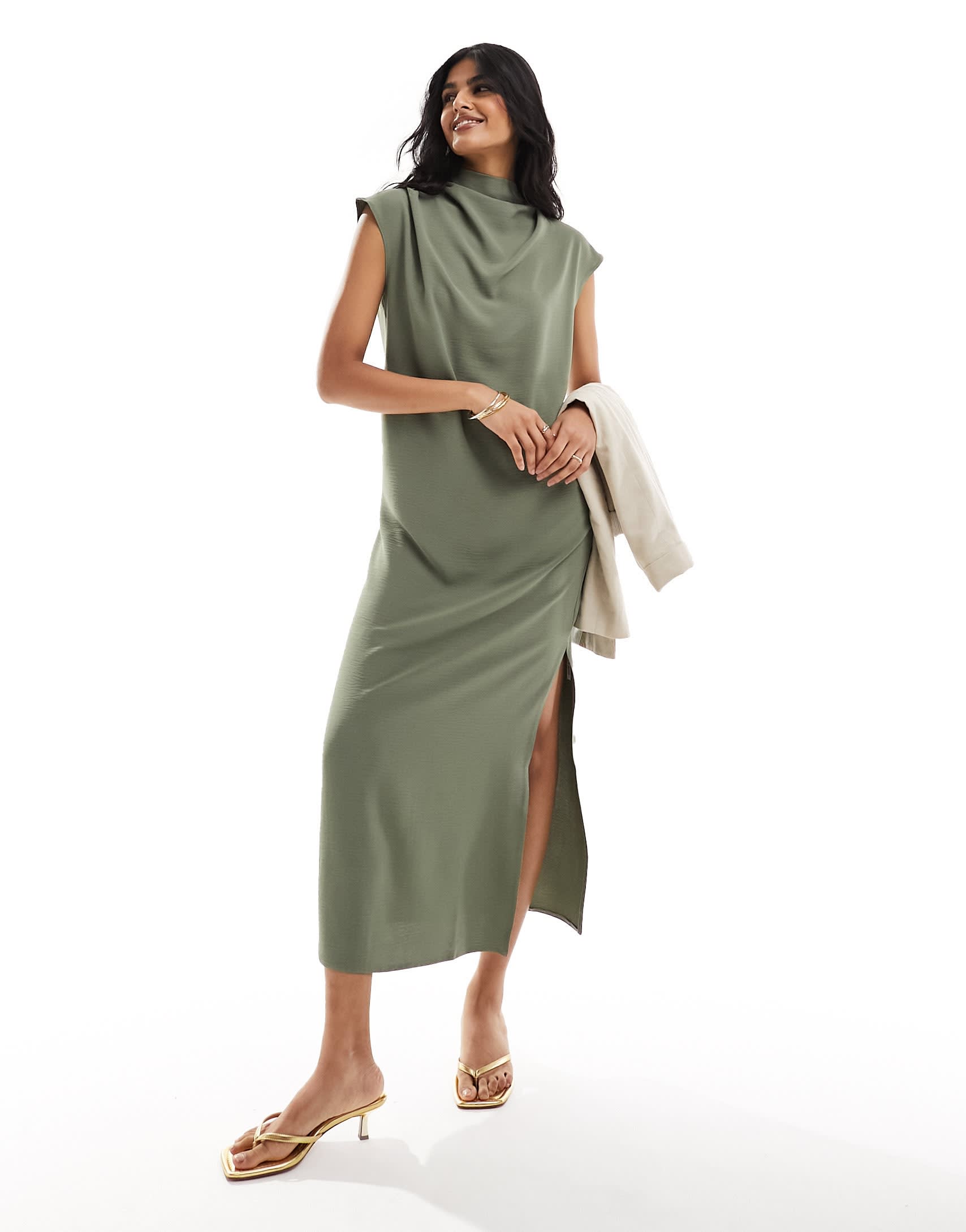 ASOS DESIGN high neck column maxi dress in khaki